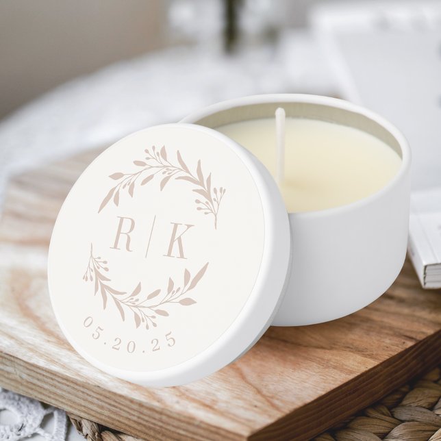 Pink Botanical Wreath Initials Wedding Mini Candle Favors (Creator Uploaded)