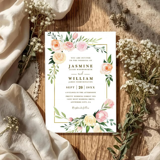 Pink Botanical Wreath Rustic QR Code Wedding Invitation (Creator Uploaded)