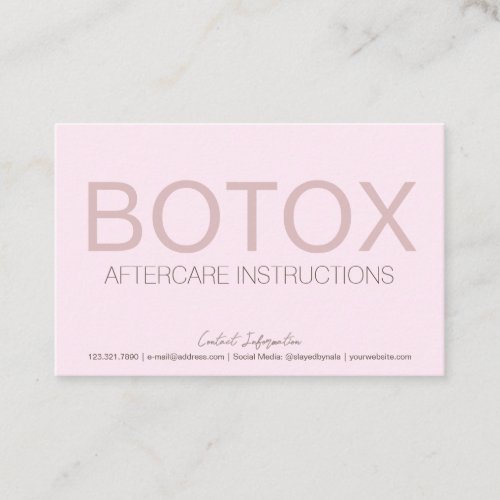 Pink Botox Filler Instruction Aftercare Card