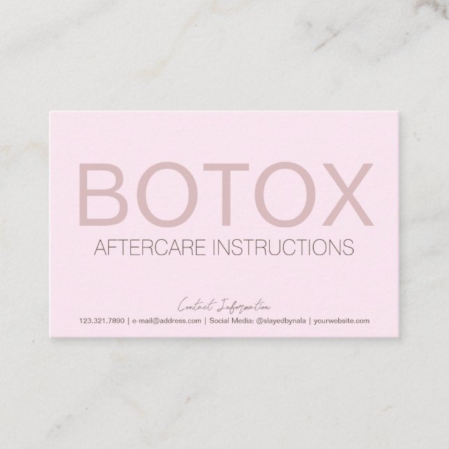 Pink Botox Filler Instruction Aftercare Card (Front)