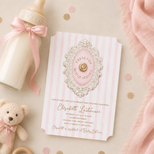 Pink Bottles and Brunch Baby Shower Invitation