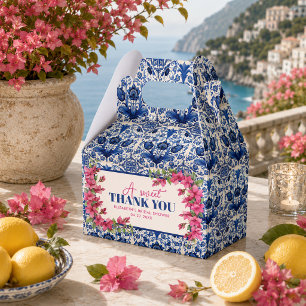Pink Bougainvillea Blue Tile Bridal Shower Favor Boxes