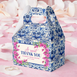 Pink Bougainvillea Blue Tile Bridal Shower Favor Boxes