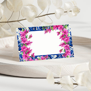 Pink Bougainvillea Blue Tile Place Card