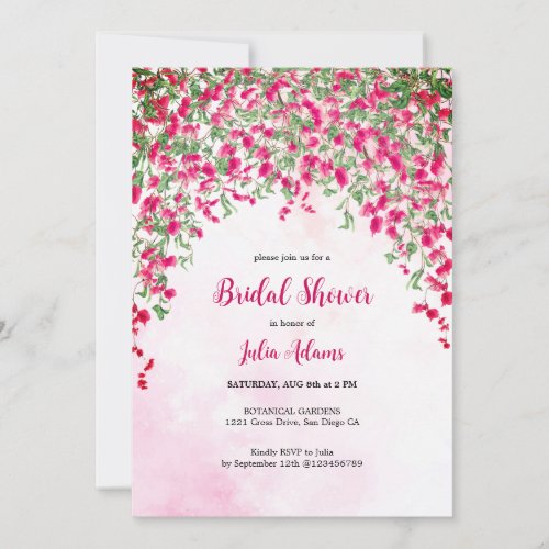 Pink Bougainvillea Blush Watercolor Bridal Shower Invitation