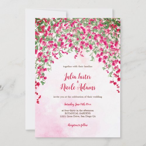 Pink Bougainvillea Blush Watercolor Floral Wedding Invitation