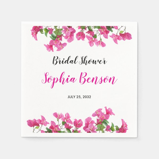 Pink Bougainvillea Floral Bridal Shower Napkins (Front)