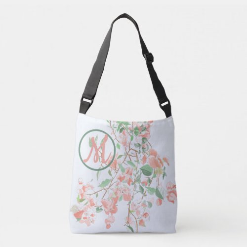 Pink Bougainvillea Floral Monogram Watercolor Crossbody Bag