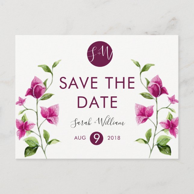 Pink Bougainvillea Flower Save The Date Postcard (Front)