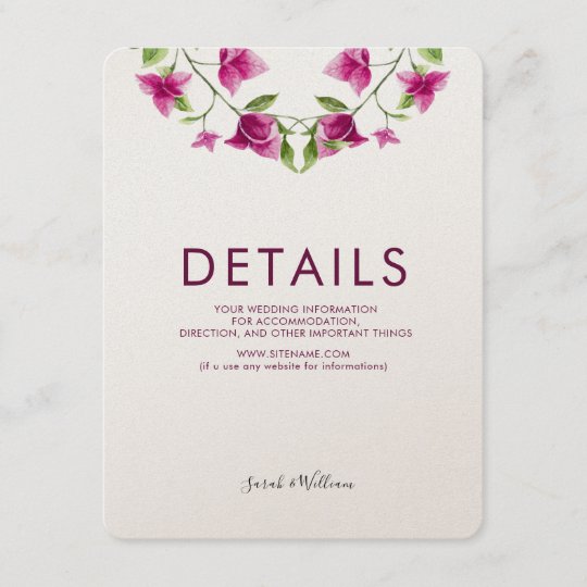 Pink Bougainvillea Flower Wedding Information Card Zazzle Pink Bougainvillea Flower Wedding Information Card