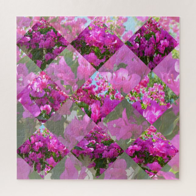 Pink Bougainvillea Flowers Diamond Cut Design, Jigsaw Puzzle (Vertical)