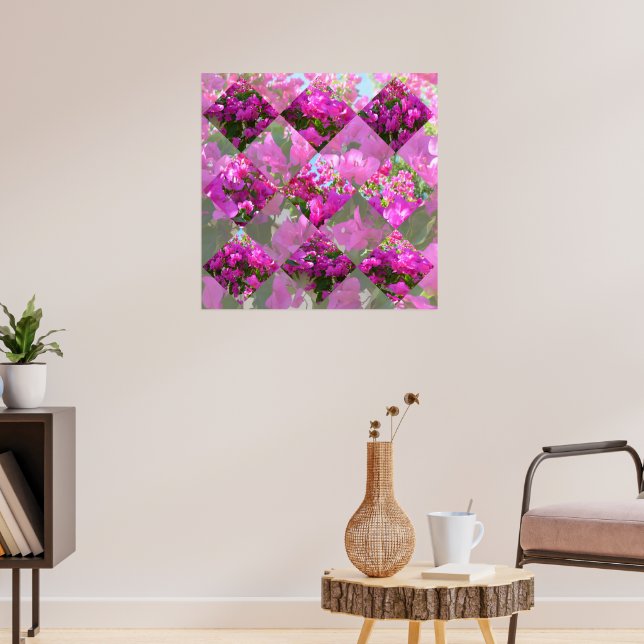 Pink Bougainvillea Flowers Diamond Cut Design, Poster (Living Room 3)