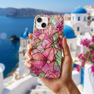Pink Bougainvillea Flowers Stained Glass iPhone 17 Case