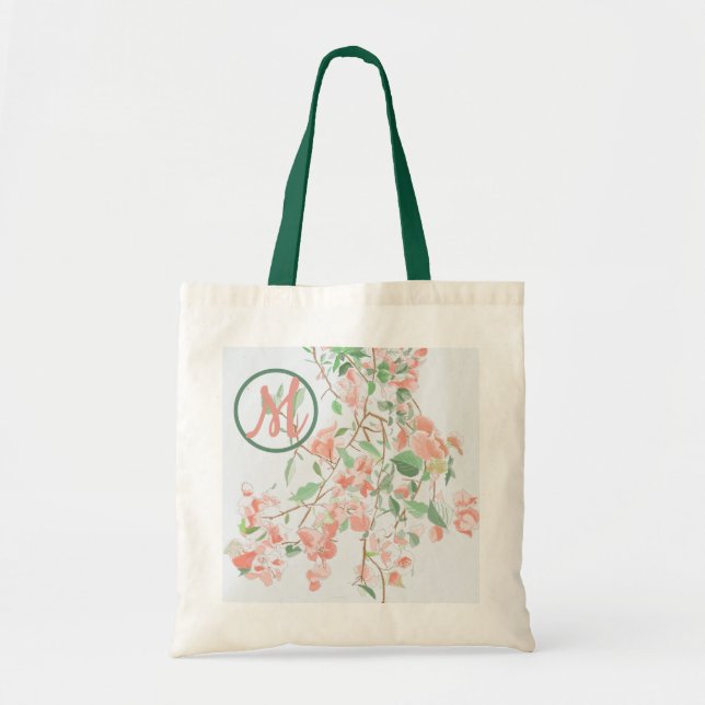 Pink Bougainvillea Monogram Watercolor Tote Bag (Front)