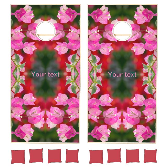 Pink Bougainvillea tropical flower blossom Cornhole Set (Set)