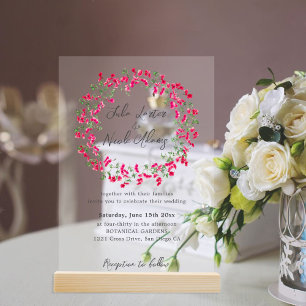 Pink Bougainvillea Tropical Forest Wedding Shower Acrylic Invitations