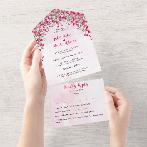 Pink Bougainvillea Tropical Forest Wedding Shower All In One Invitation