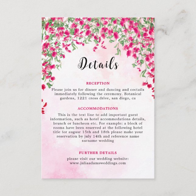 Pink Bougainvillea Tropical Forest Wedding Shower Enclosure Card (Front)