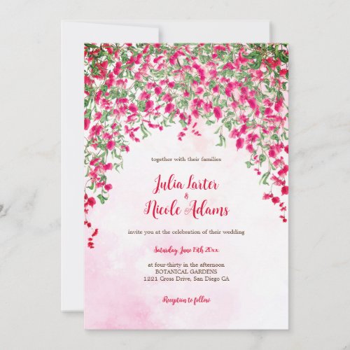 Pink Bougainvillea Tropical Forest Wedding Shower Invitation