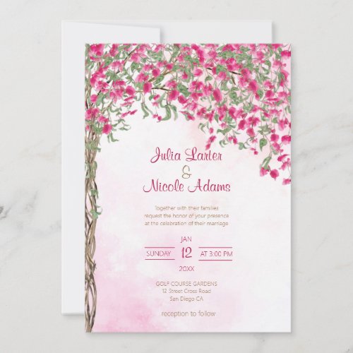 Pink Bougainvillea Tropical Forest Wedding Shower Invitation