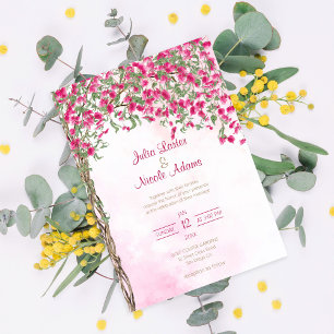 Pink Bougainvillea Tropical Forest Wedding Shower Invitation
