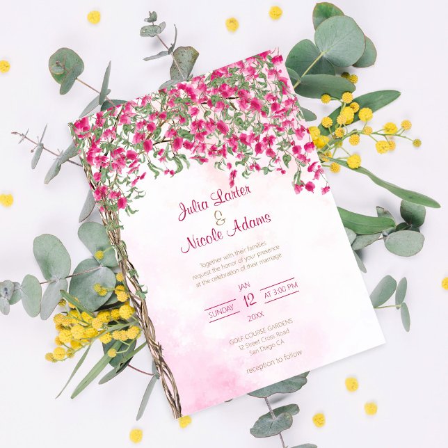 Pink Bougainvillea Tropical Forest Wedding Shower Invitation (Creator Uploaded)