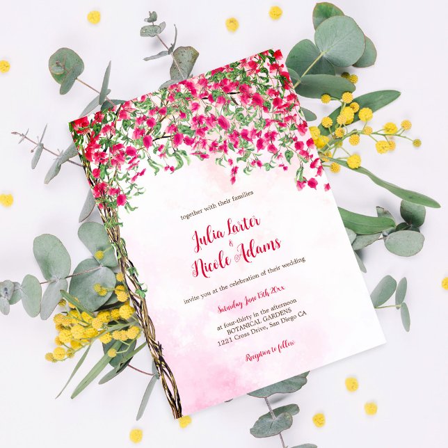 Pink Bougainvillea Tropical Forest Wedding Shower Invitation (Creator Uploaded)