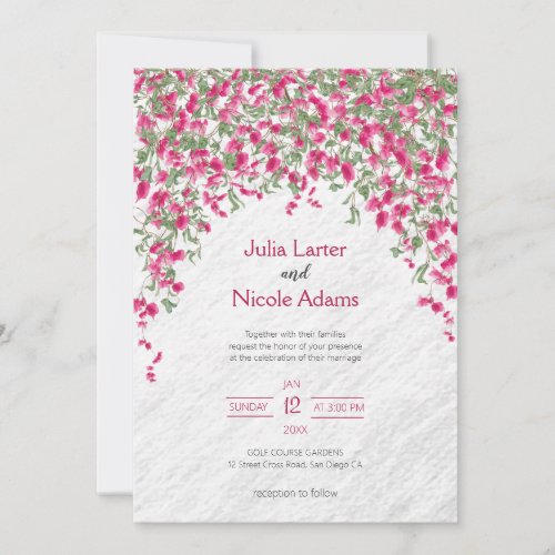 Pink Bougainvillea Tropical Forest Wedding Shower Invitation