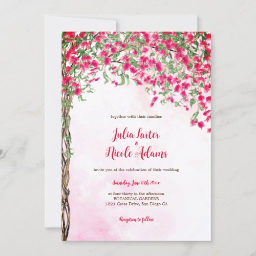 Pink Bougainvillea Tropical Forest Wedding Shower Invitation