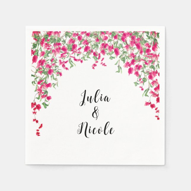 Pink Bougainvillea Tropical Forest Wedding Shower Napkins (Front)