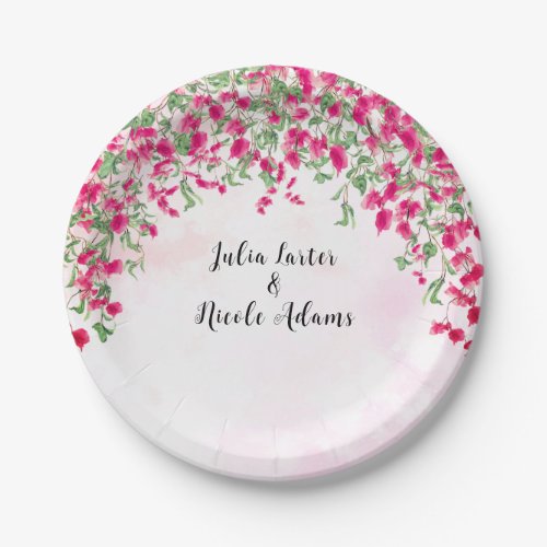 Pink Bougainvillea Tropical Forest Wedding Shower Paper Plates