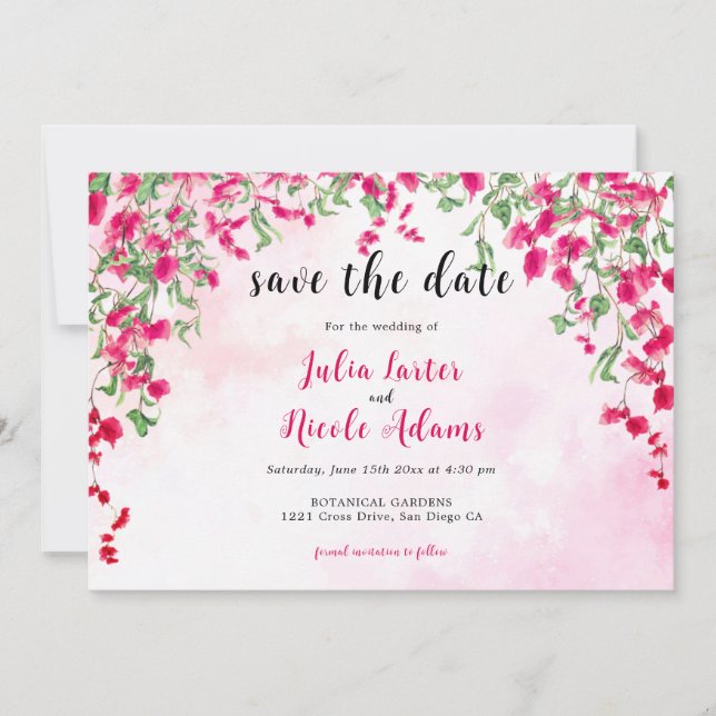 Pink Bougainvillea Tropical Forest Wedding Shower Save The Date (Front)
