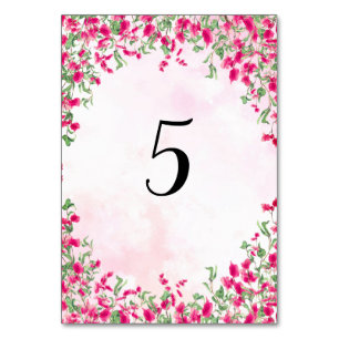 Pink Bougainvillea Tropical Forest Wedding Shower Table Number