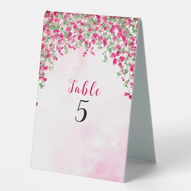 Pink Bougainvillea Tropical Forest Wedding Shower Table Tent (Front)