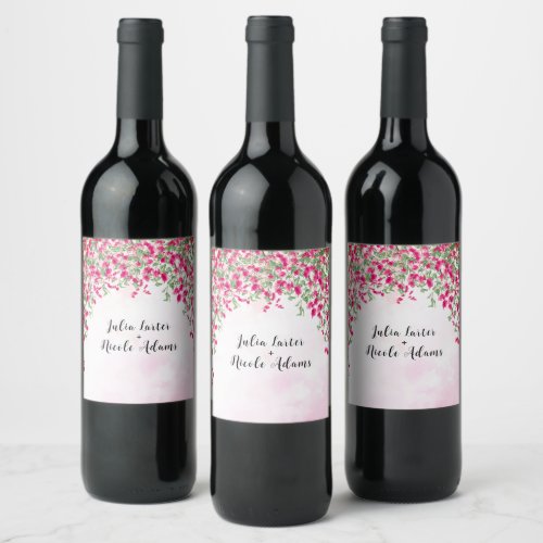 Pink Bougainvillea Tropical Forest Wedding Shower Wine Label