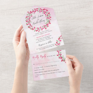 Pink Bougainvillea Tropical Forest Wreath Wedding All In One Invitation