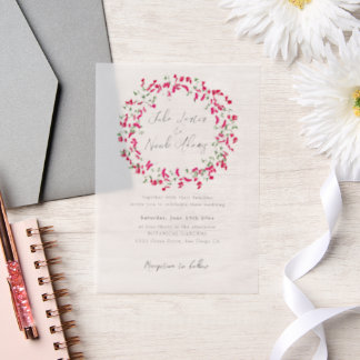 Pink Bougainvillea Tropical Forest Wreath Wedding Vellum Invitations
