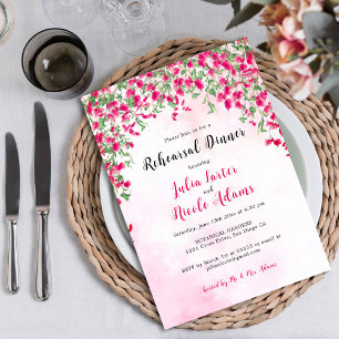 Pink Bougainvillea Tropicalforest Rehearsal Dinner Invitation