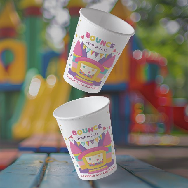 Pink Bounce House Birthday Paper Cups (Let our bounce house paper cups, help take your little one’s big day to new heights.)