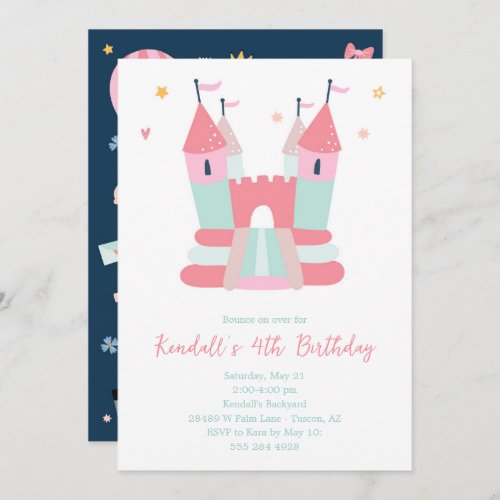 Pink Bounce House Birthday Party Invitation