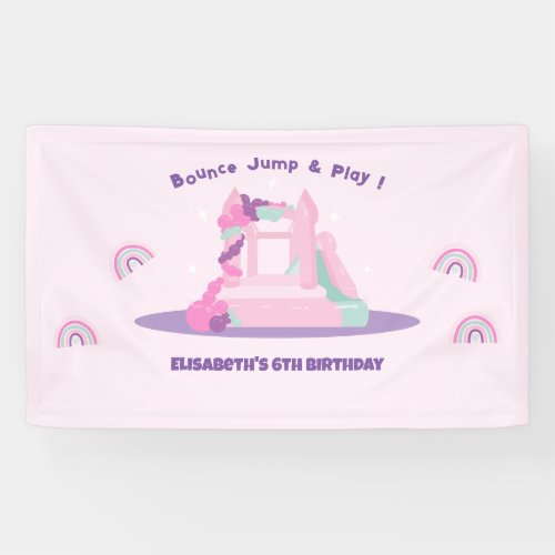 Pink Bounce House Castle Birthday Banner