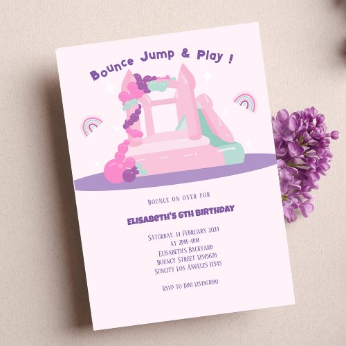 Pink Bounce House Castle Birthday Invitation