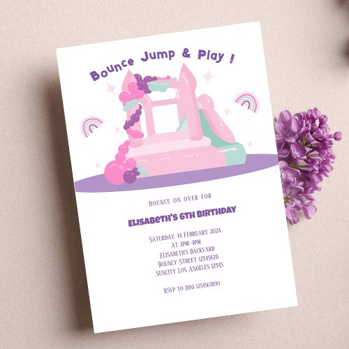 Pink Bounce House Castle Birthday Invitation