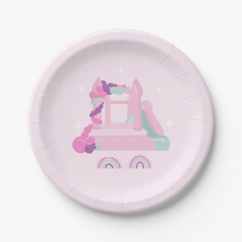 Pink Bounce House Castle Birthday Paper Plates
