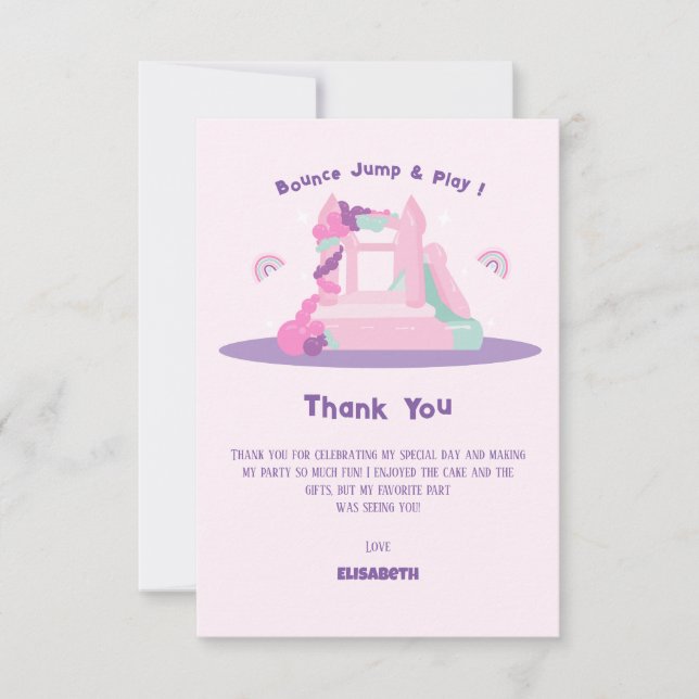 Pink Bounce House Castle Birthday Thank You Card (Front)