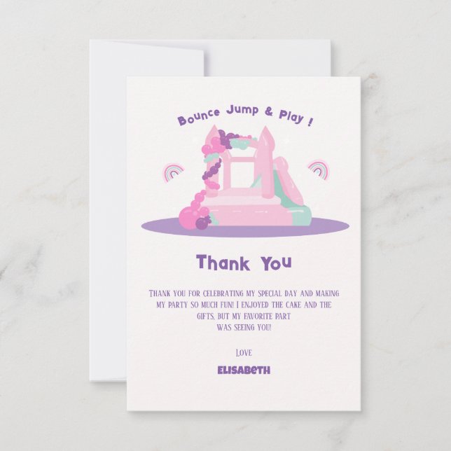 Pink Bounce House Castle Birthday Thank You Card (Front)