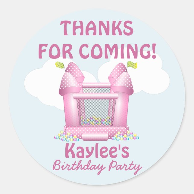 Pink Bouncy Bounce House Birthday Favor Sticker (Front)