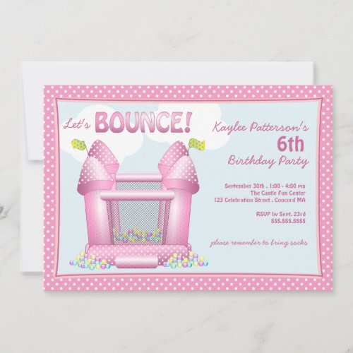 Pink Bouncy Bounce House Birthday Party Invitation