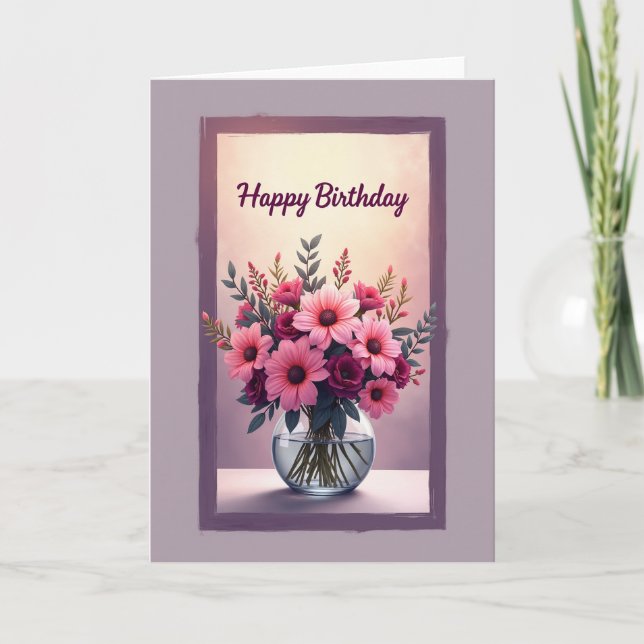 Pink Bouquet Birthday Card (Front)