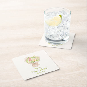 pink bouquet Bridal Shower Square Paper Coaster